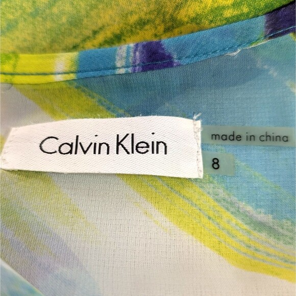 Calvin Klein Maxi Dress Women’s Size 8 Sleeveless Blouson Draped Blue Stripe - Picture 4 of 12